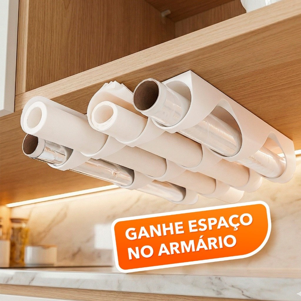 Suporte para Rolos de Cozinha Organizador de Armário | Porta Papel Toalha, Filme e Alumínio...
