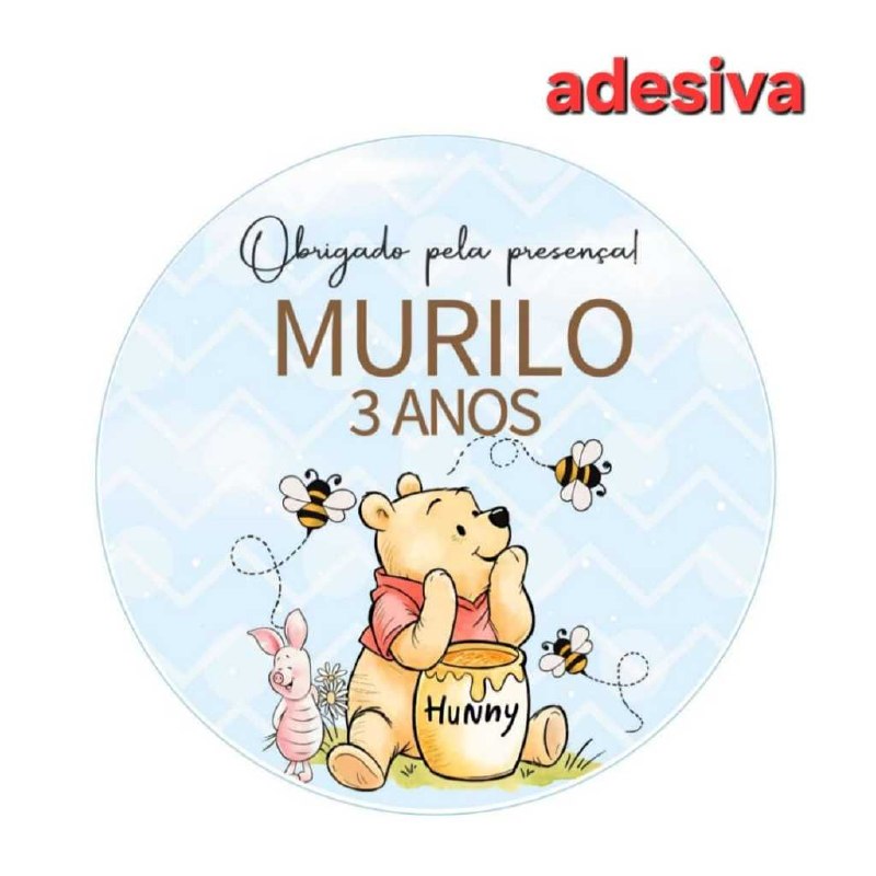 Tag Ursinho Pooh Menina e Menino - Tag ADESIVA