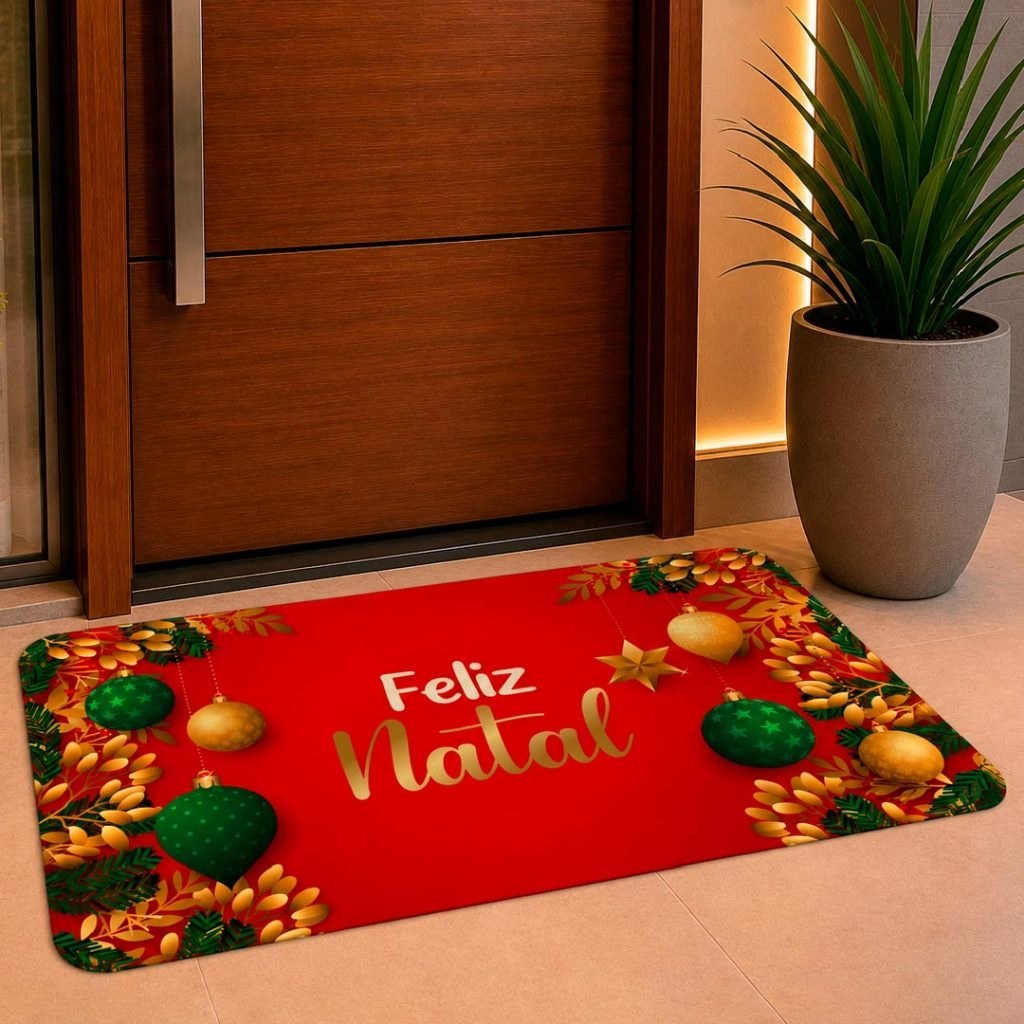 TAPETE AVULSO NATALINO PARA PORTA ENTRADA ANTIDERRAPANTE EMBORRACHADO FELIZ NATAL