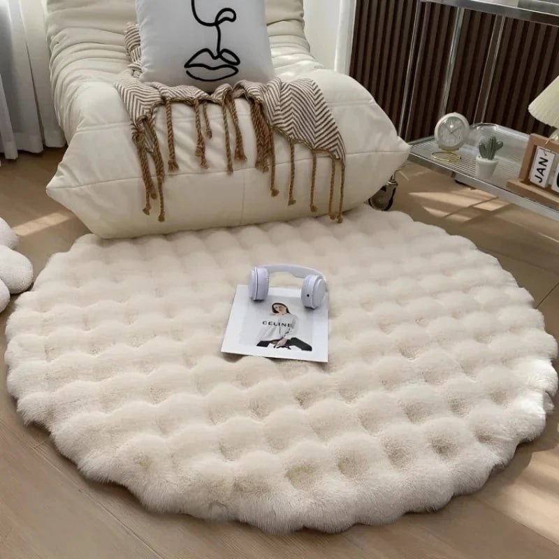 Tapete De Pele De Coelho Falso Redondo Para Quarto Sala De Estar Aconchegante Decoração De C...