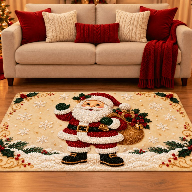 Tapete de Sala Natalino Emborrachado Antiderrapante 118x78cm Decorativo Natal Merry Christma...