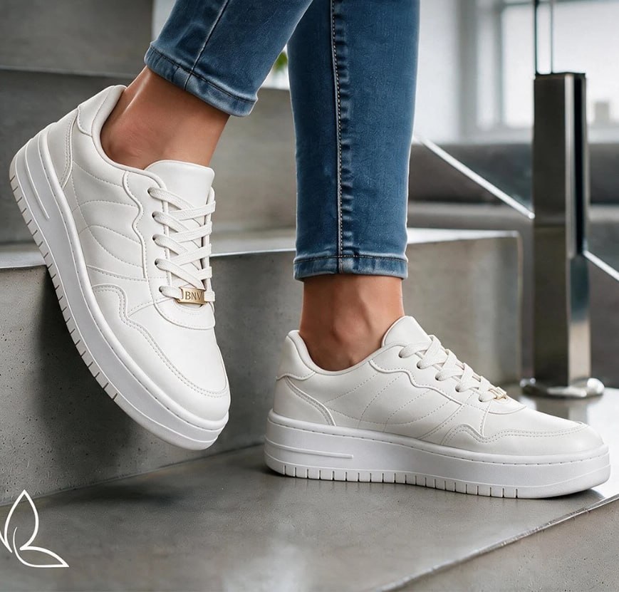 Tênis Feminino Plataforma Casual Benévola Branco Preto Macio Sapatenis Confortável Estiloso...