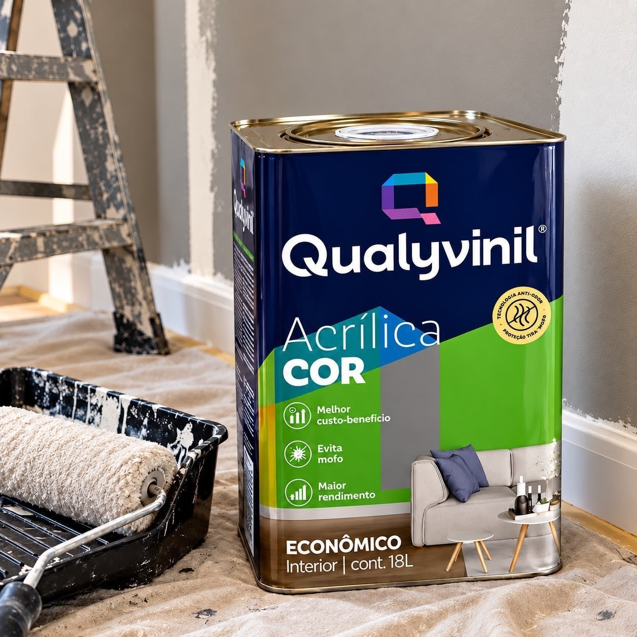 Tinta Qualyvinil Acrílico Mais Rendimento Econômica Parede Acabamento Fosco Cor Branco | Lat...