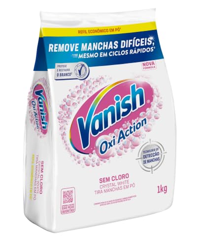 Tira Manchas em Pó Vanish Oxi Action Crystal White Refil 1kg para Roupas Brancas, Sem Cloro,...