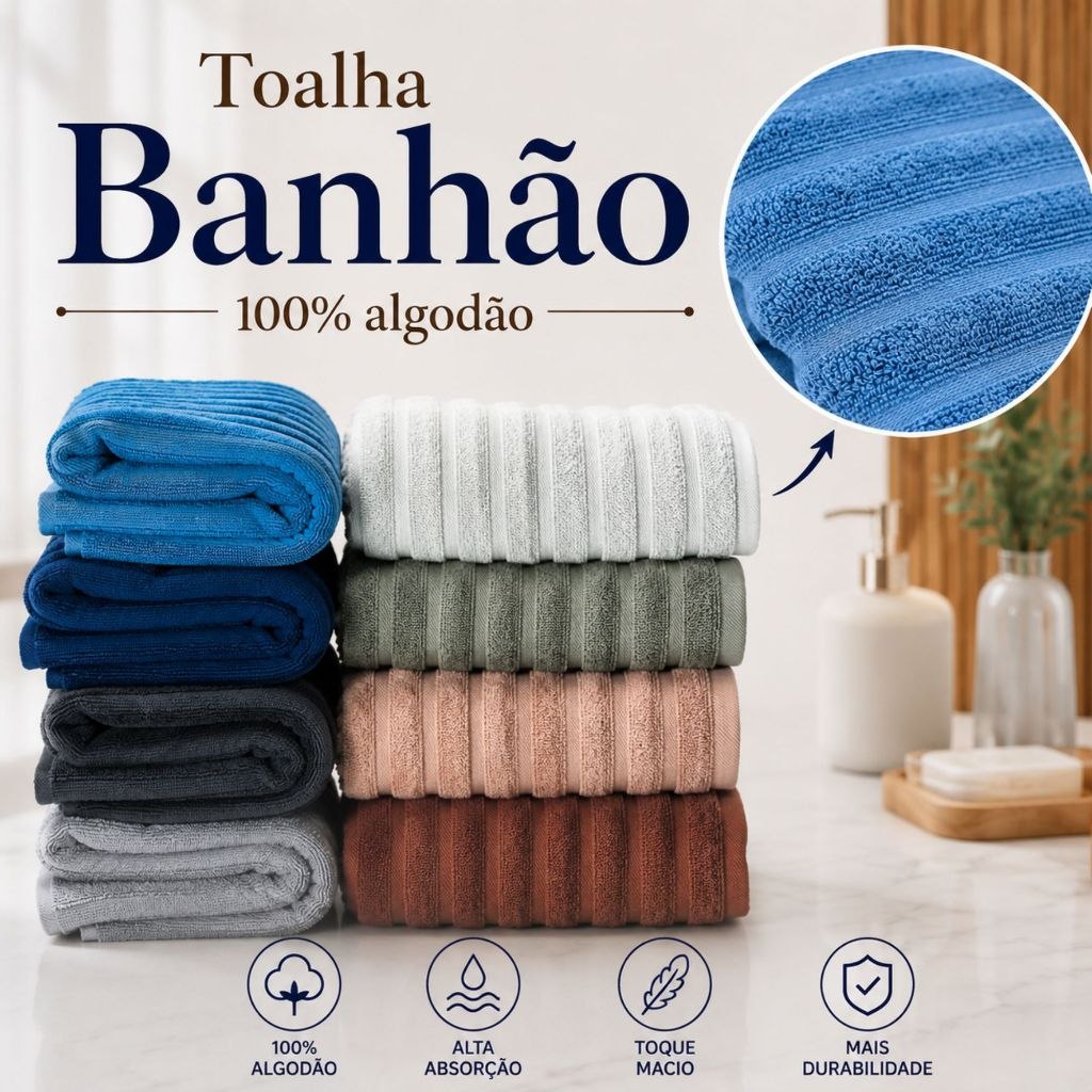 Toalha Banhão Gigante E Rosto 100% Algodão Alta Absorção Toque Macio Aveludada Enxuga Bem Wa...