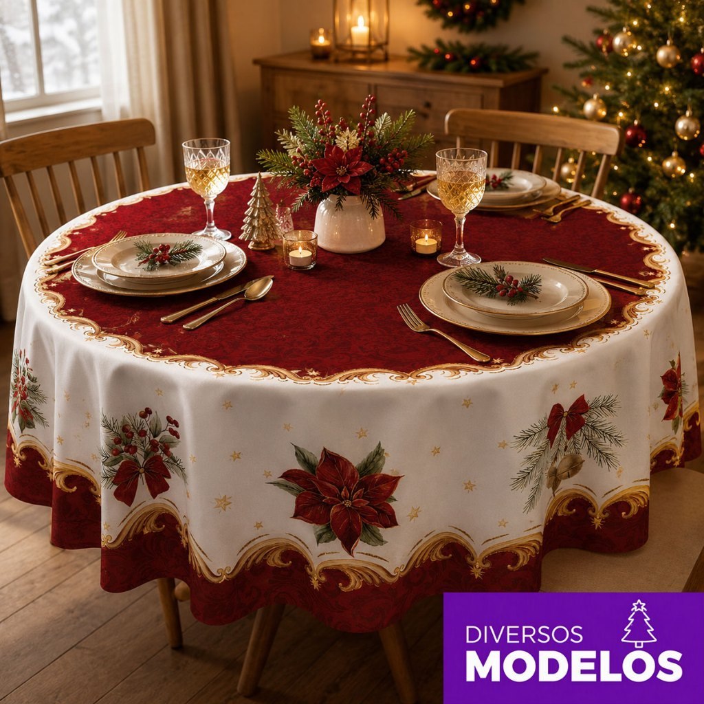🆘TOALHA DE MESA REDONDA NATAL 4 LUGARES MESA POSTA NATALINA EM TECIDO OXFORD 1,40X1,40M