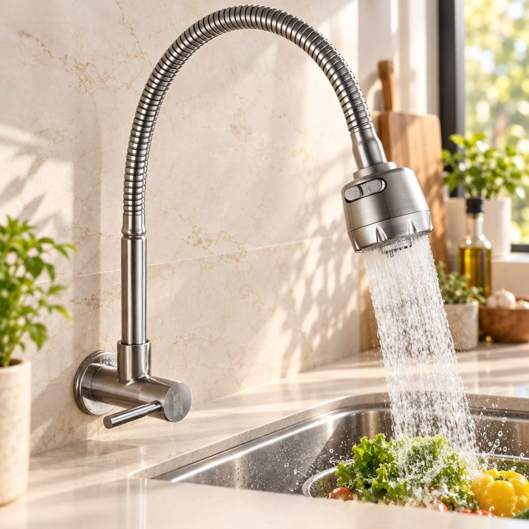 Torneira Gourmet Flexível Giratória Cozinha Pia Parede 2 Jatos Cromada - Marca Camperluz