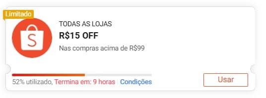 Total de 15 Cupons Shopee Ativos no site