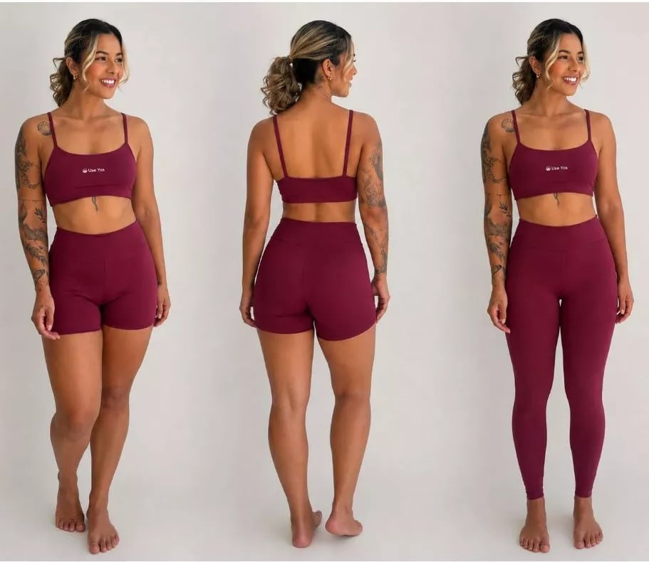 Tri-Junto Legging + Short Cintura Alta + Top Forrado com entrada Bojo