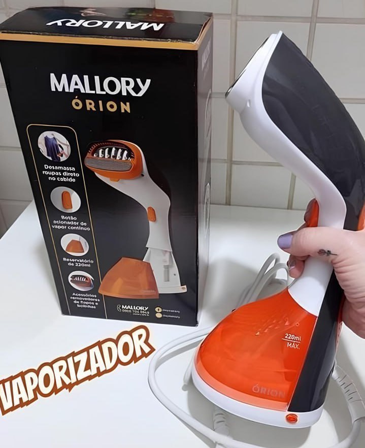 Vaporizador Mallory Órion 1200W, Jato de Vapor Contínuo, Higieniza e Desamassa, Reservatório...