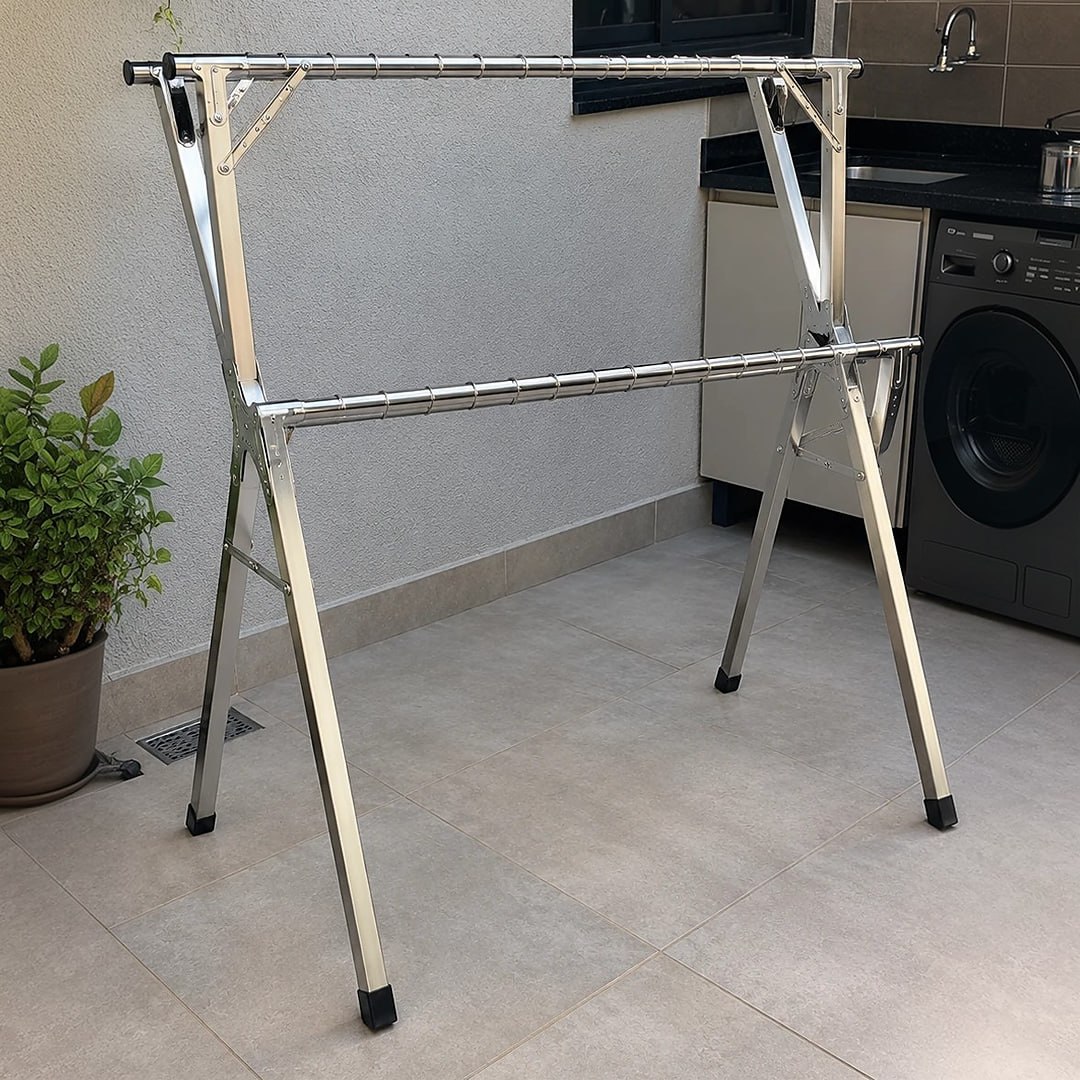 Varal De Chão Roupas Dobrável Grande Aço Inoxidável Hikuca