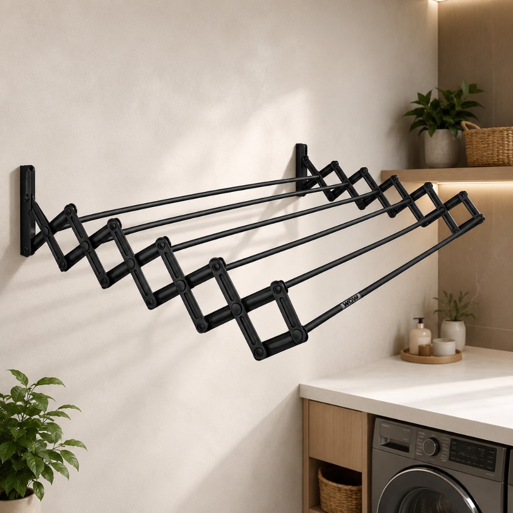 VARAL SANFONADO 80 CM PAREDE RETRÁTIL PRETO APARTAMENTO LAVANDERIA