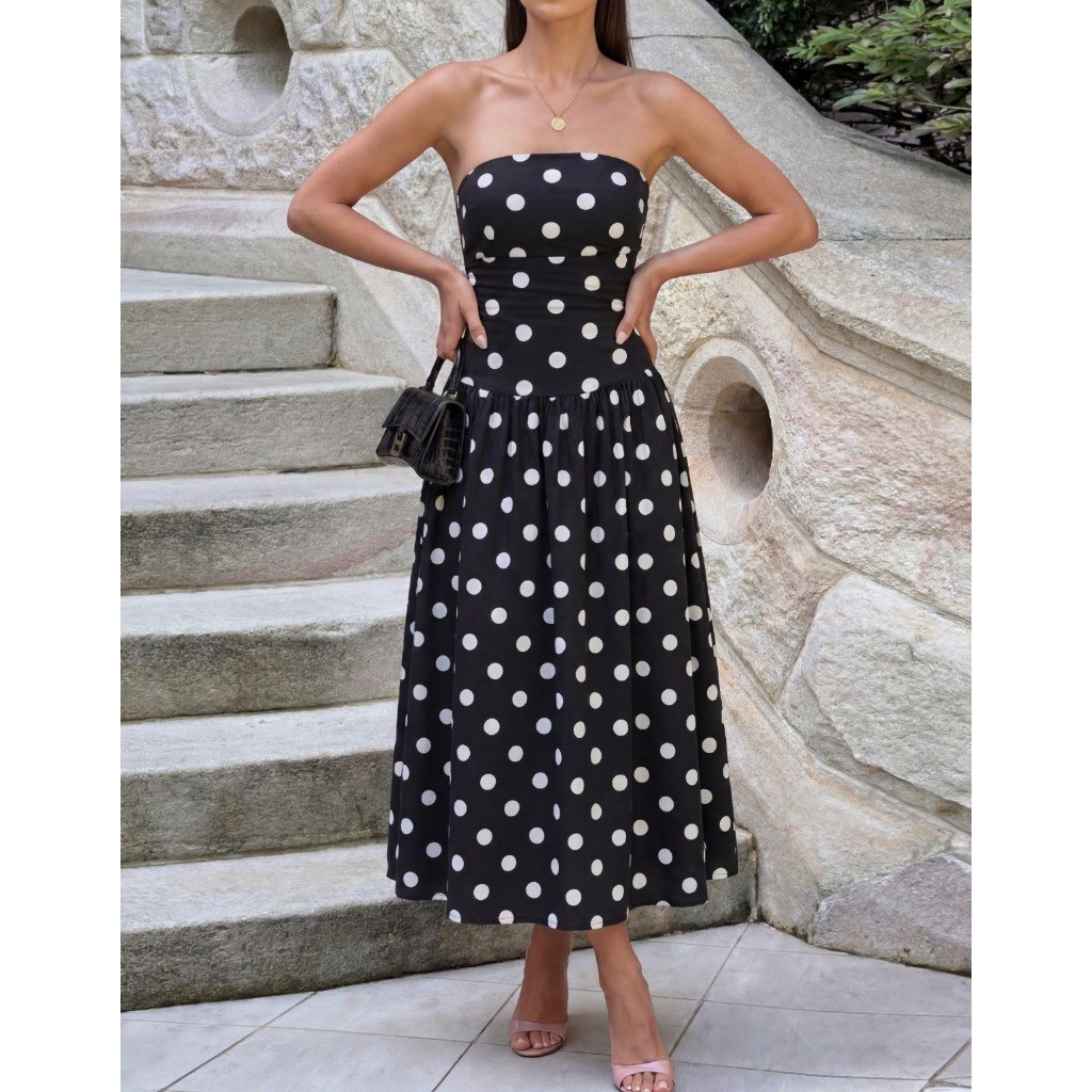 🔥 VESTIDO FEMININO LONGO SEM MANGA ESTAMPA BOLINHA POA SOLTINHO ELEGANTE
