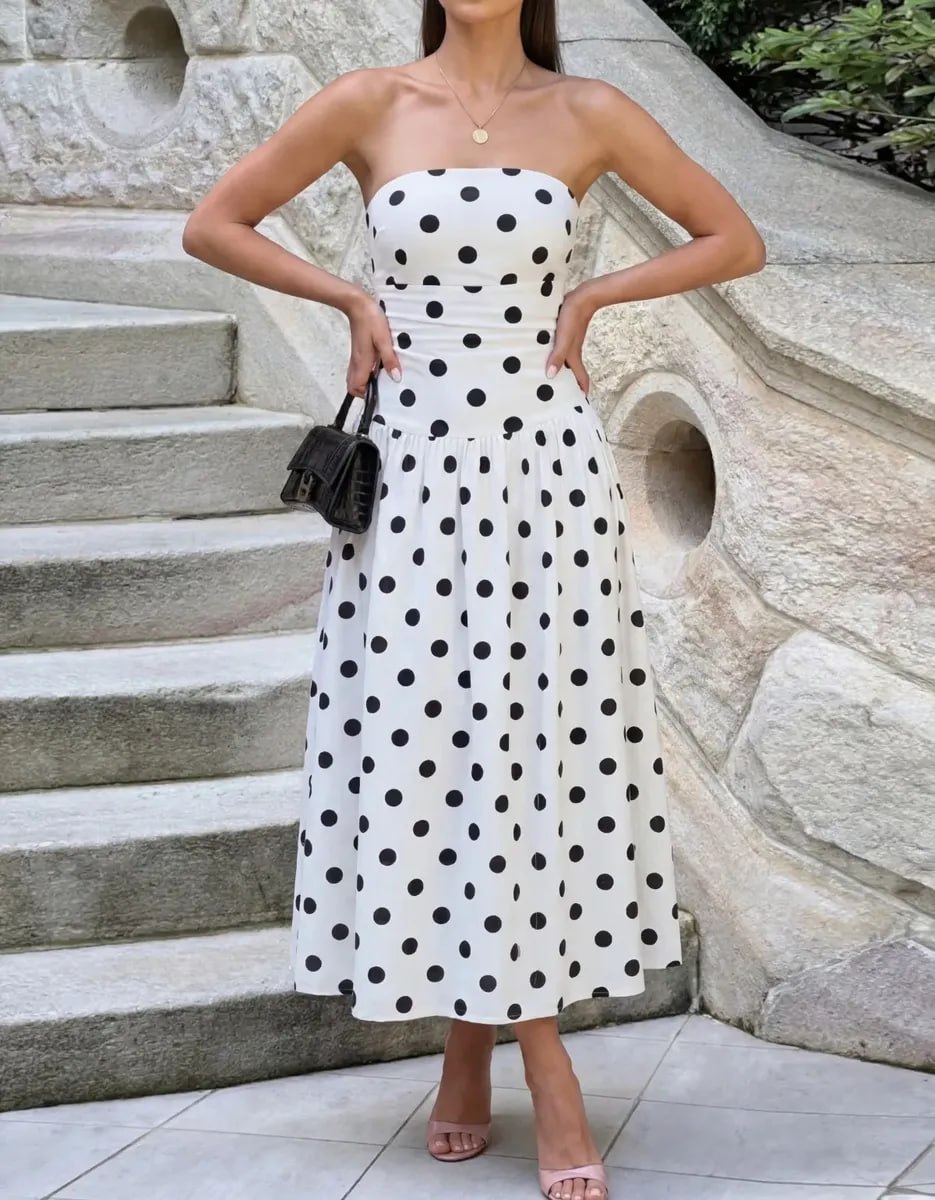 Vestido Feminino Tomara Que Caia Longo Soltinho Poa Bolinha
