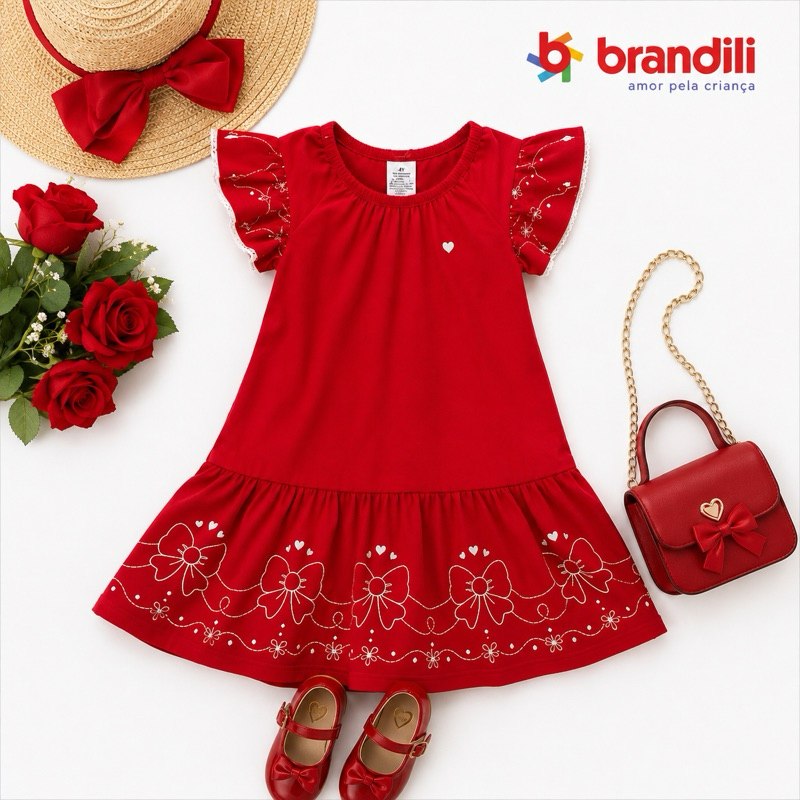 Vestido Infantil Natal Rodado Verão Brandili 1 a 8 anos Malha Confortável Original 37114