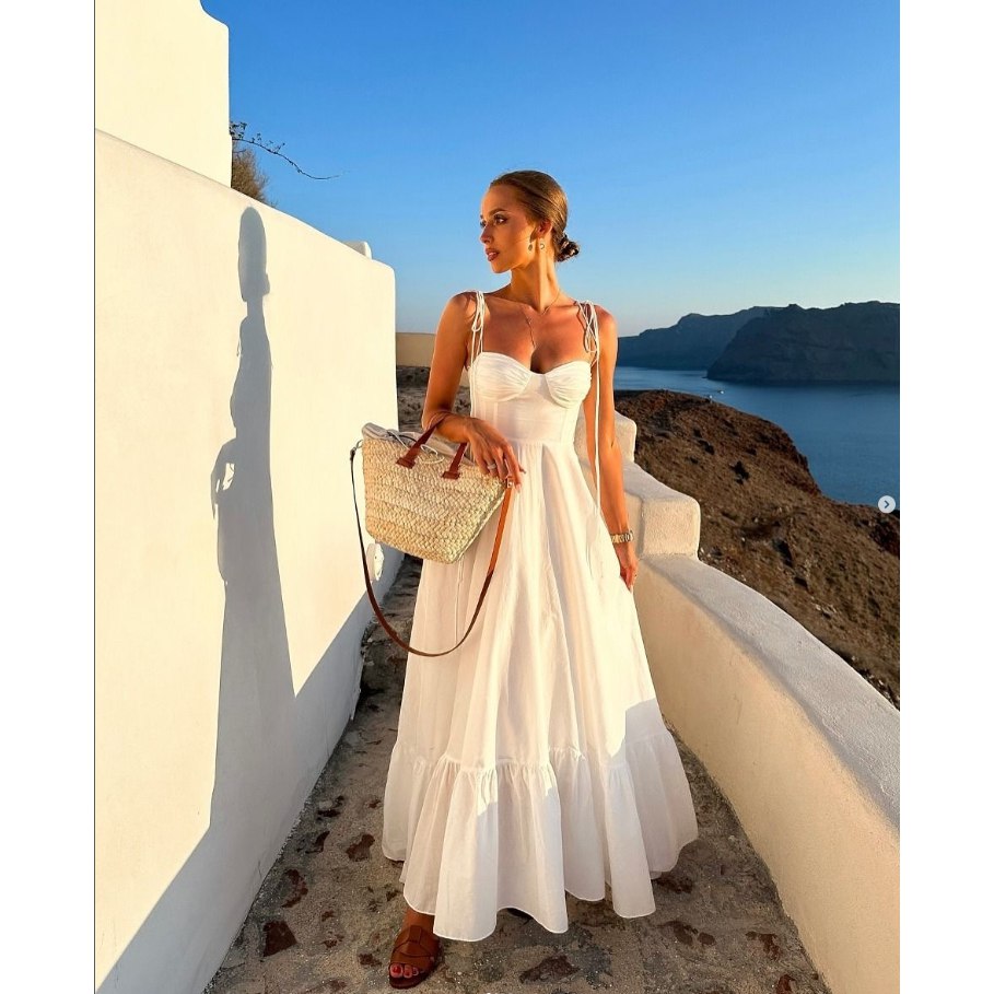 🔥 VESTIDO LONGO COM ALÇA CANELADA, SEM COSTAS, FRANZIDO E JUSTO AO CORPO