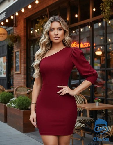 ➡️ Vestido Mula Manca Decote Assimétrico Curto Moda Gringa*