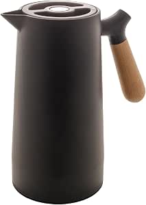 WOLFF - Garrafa Térmica de Plástico com Cabo de Madeira Nórdica 1L Preta - Mesa Posta - Iten...