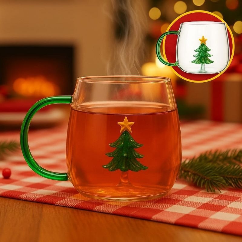 Xícara Caneca de vidro 400ML Árvore de Natal-Margarida-coração-Flor -presente- Borossilicato...